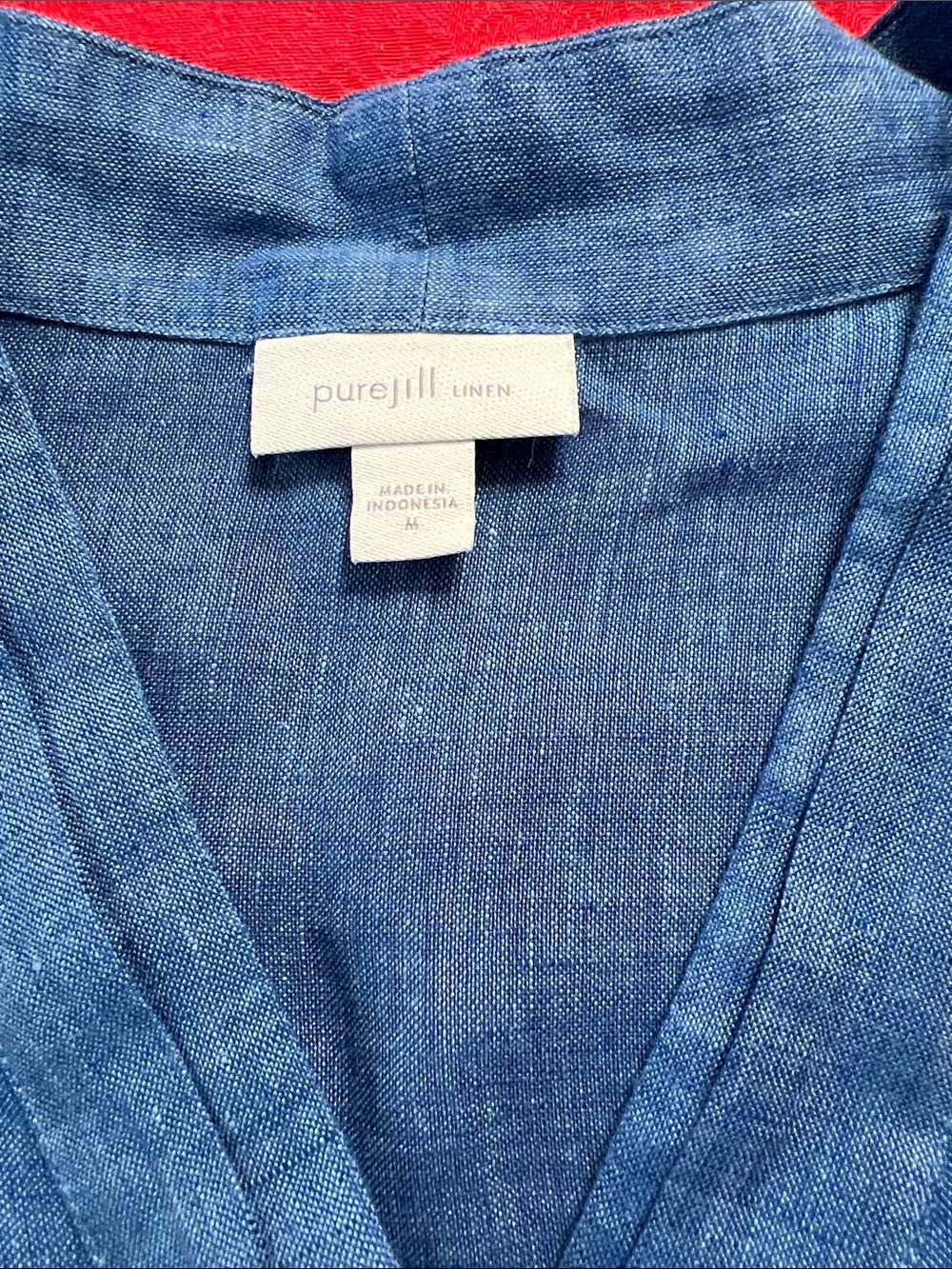 Pure Jill Linen Blue Tunic Top Women's Medium 3/4 Sleeve - Picture 3 of 5